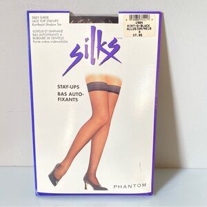 Vintage Lycra Silks Stay Ups Thigh High Stockings Size A Hint O Black NOS